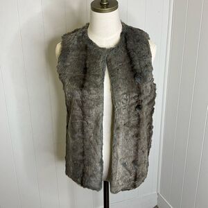 Topshop Women’s US 4 Brown Grey Faux Fur Acrylic Vest Jacket